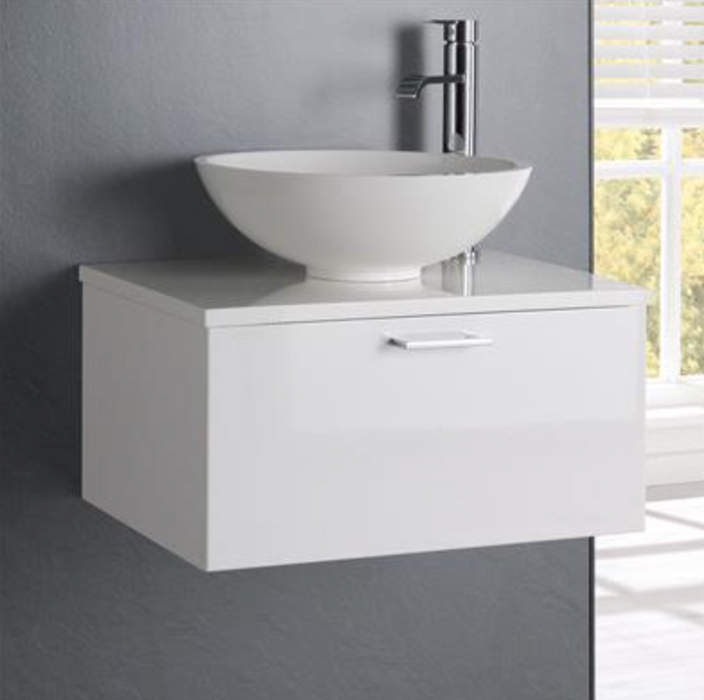 Sorrento Slab Gloss White 450 Wall Hung Vanity with Sit On Basin