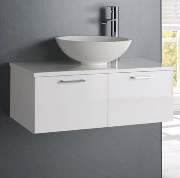 Sorrento Slab Gloss White 800 Wall Hung Vanity with Sit On Basin
