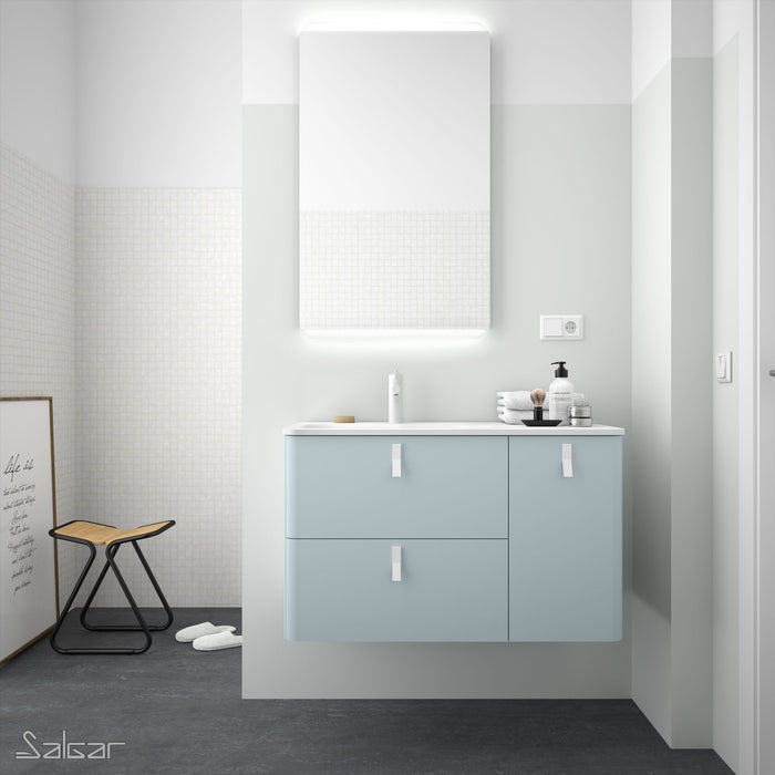 UNIIQ Sketch 900 x 450mm Wall Hung Vanity Unit with Basin - Right Handed Powder Blue