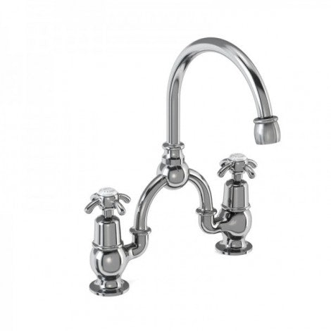Burlington - Anglesey 2TH Bridge Curved Spout Basin Mixer (200mm centers)