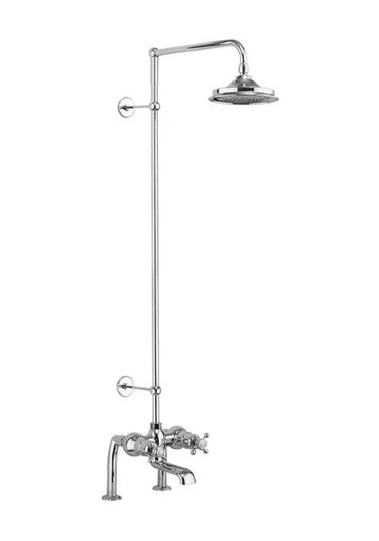 Burlington Tay Thermostatic Bath Shower Mixer Deck Mounted with Rigid Riser & Swivel Shower Arm with 6 inch rose