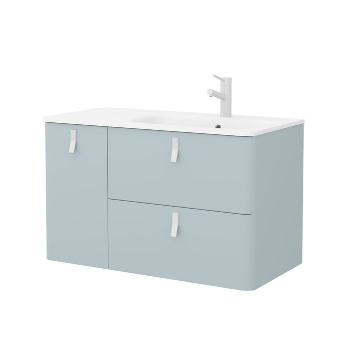 UNIIQ Sketch 900 x 450mm Wall Hung Vanity Unit with Basin - Left Handed Powder Blue