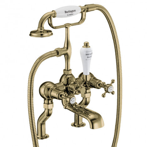 Burlington Claremont Deck Mounted Bath Shower Mixer Gold/Nickel