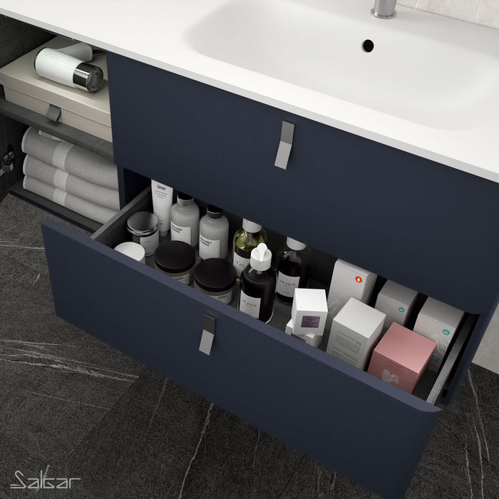 UNIIQ Sketch 900 x 450mm Wall Hung Vanity Unit with Basin - Left Handed Night Blue