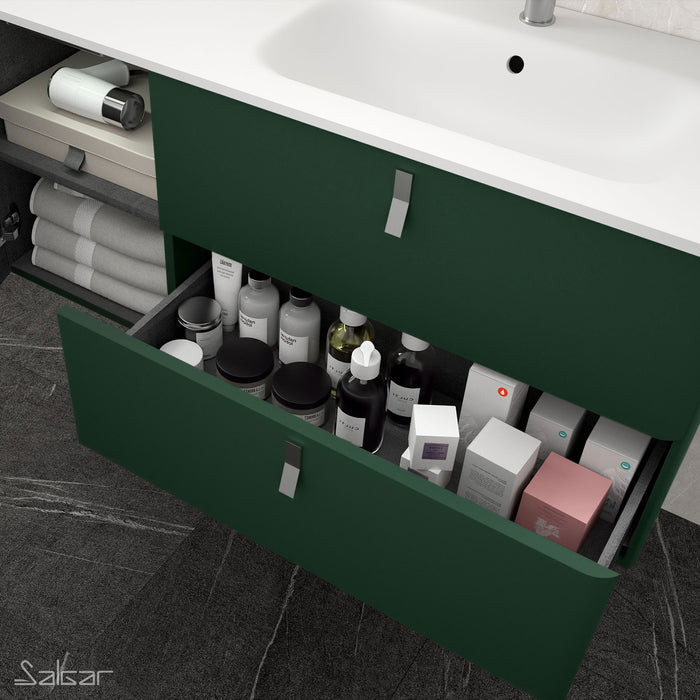 UNIIQ Sketch 900 x 450mm Wall Hung Vanity Unit with Basin - Left Handed Royal Green