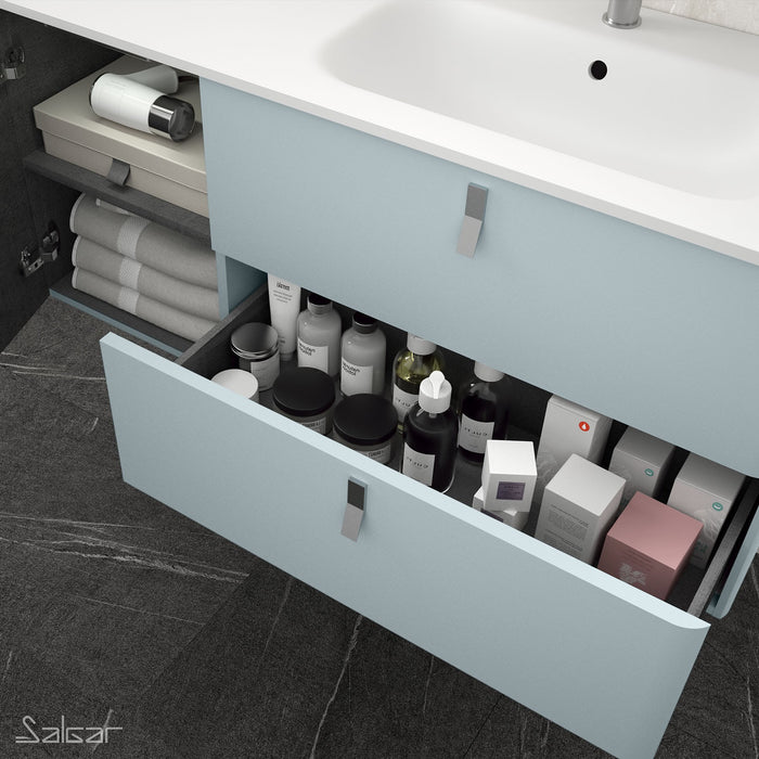 UNIIQ Sketch 900 x 450mm Wall Hung Vanity Unit with Basin - Left Handed Powder Blue