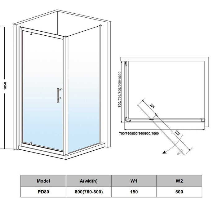 Elle 900 x 900mm Framed Hinged Pivot Shower Enclosure 6mm Tempered Glass Cubicle - Choose Size
