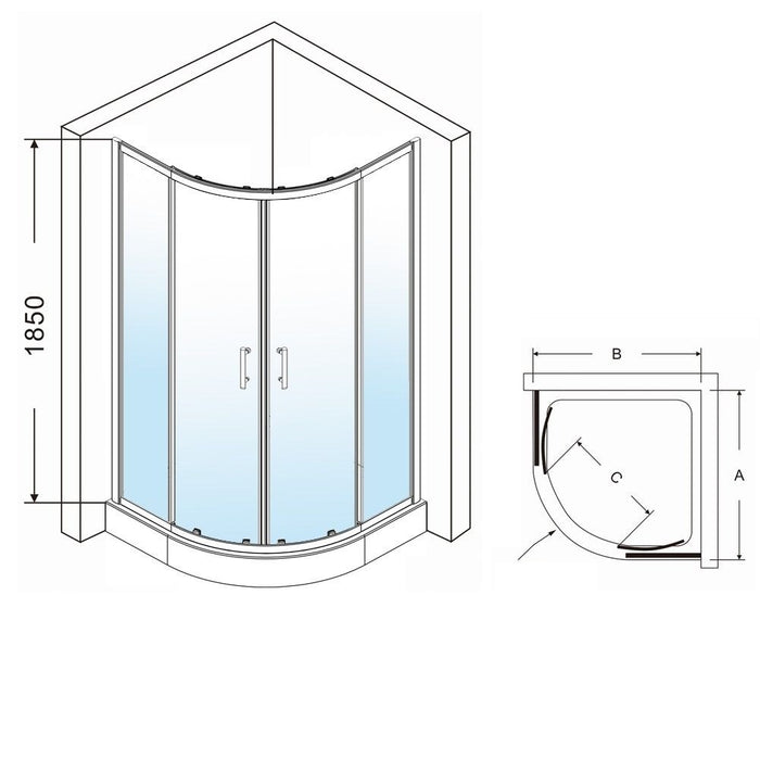 Elle 1000 x 1000mm Quadrant Enclosure 6mm Easy Clean Glass Shower Enclosure