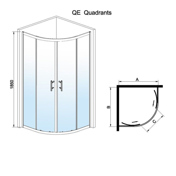 Elle 1000 x 1000mm Quadrant Shower Enclosure 6mm Tempered Glass Cubicle