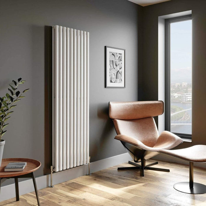 Elle 1800x590mm White Double Oval Panel Slim Designer Radiator Vertical Radiator