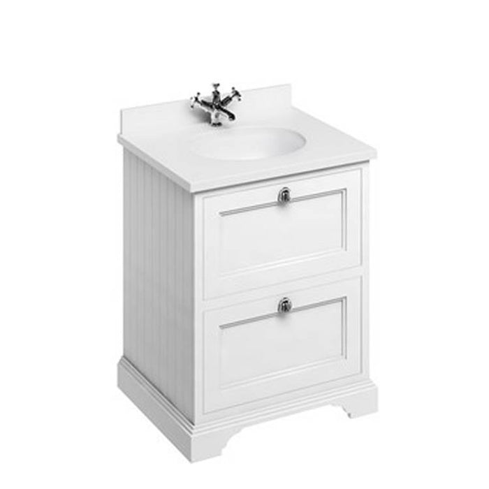 Burlington Freestanding Furniture White 650mm Vanity & Minerva White Basin 1TH