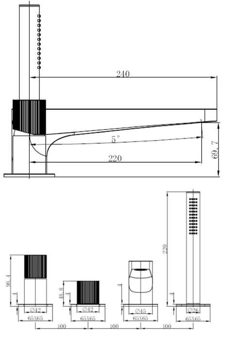 RAK Amalfi Brushed Nickel Deck Mounted 4 Tap Hole Shower Mixer