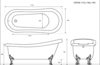 Trojan Eaton Slipper Roll Top Bath with Tap Ledge 1710 x 785mm