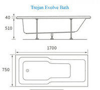 Trojan Evolve Single Ended Reinforced Bath 1700 x 750mm