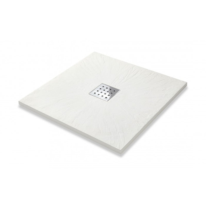 Kartell 900mm X 900mm Square White Slate Effect Shower Tray + Waste