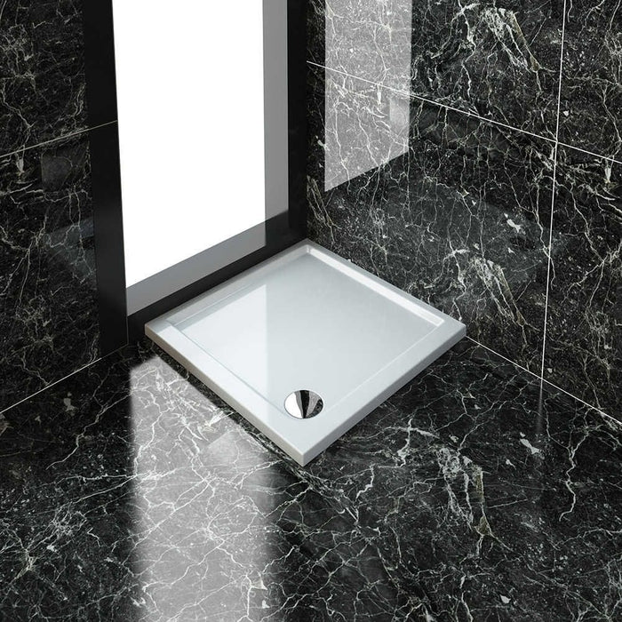 Elle Ultra Slim Low Profile Stone Resin Square Shower Tray + 90mm Waste - Choose Size