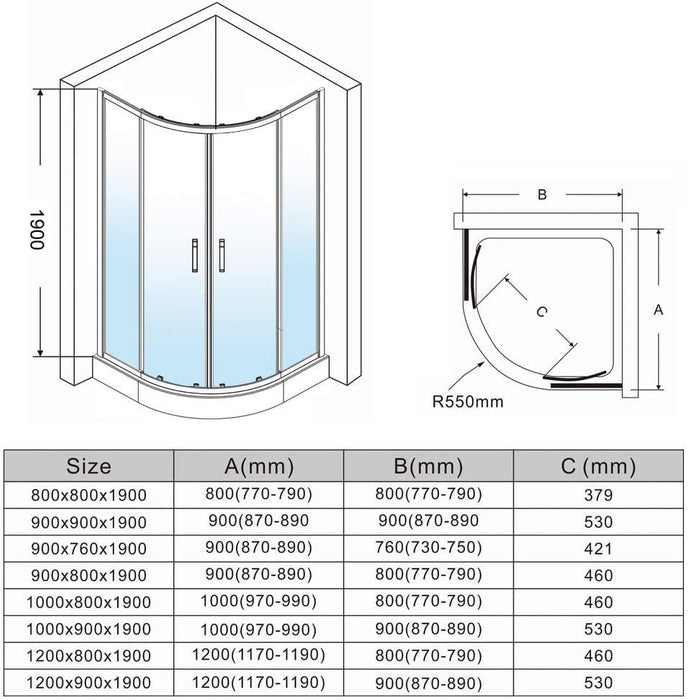 Elle 800 X 800mm Quadrant Shower Enclosure 8mm Easy Clean Nano Glass Shower Cubicle