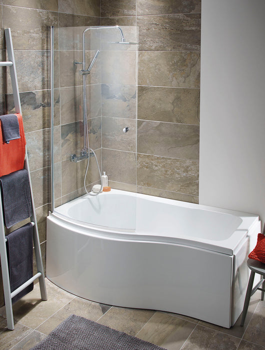 Elgin 1500 Right Hand P Shaped Reinforced Bath, Shower Screen & Side Panel