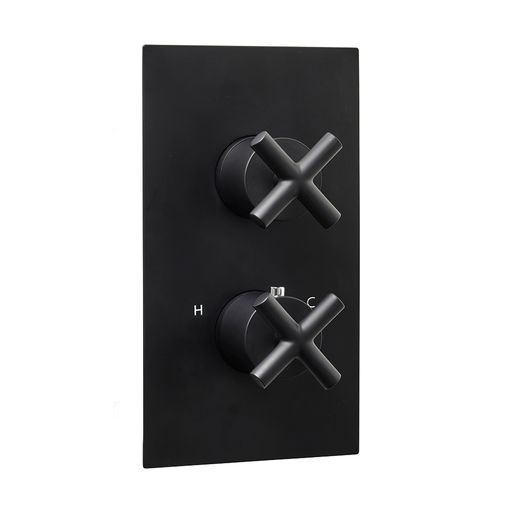 Noir Solex Matt Black Twin Outlet Thermostatic Shower Valve Vertical - Twin Handle - JTP