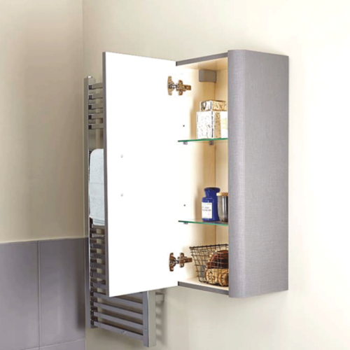 Linen 400mm Mini Tall Wall Hung Cabinet - Textured Finish Grey