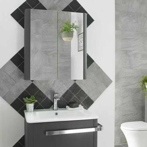 Linen 600mm Textured Mirror Cabinet - Grey
