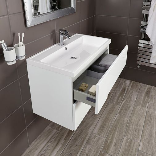 Vermont 800mm Wall Mounted Vanity Unit with Basin - Gloss White