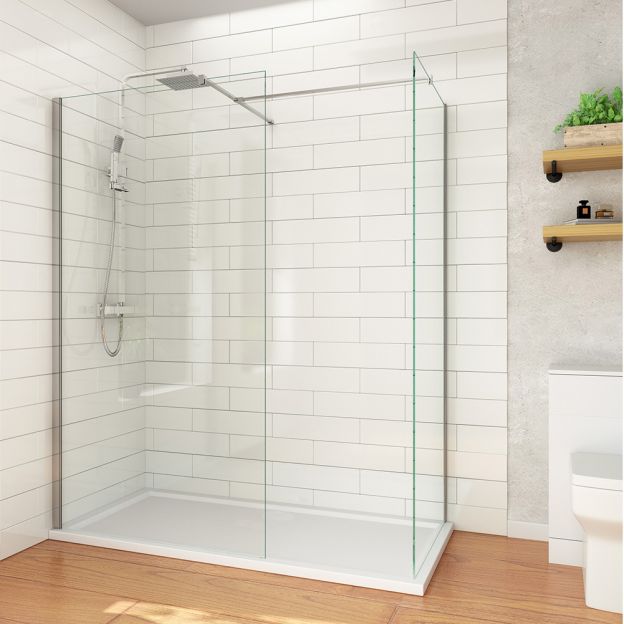 ELLE 1400mm x 900mm Walk-In Shower Enclosure 8mm Easy Clean (Inc. Shower Panels, Shower Tray+Waste)