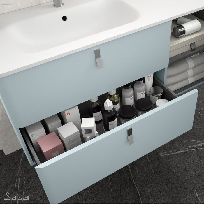 UNIIQ Sketch 900 x 450mm Wall Hung Vanity Unit with Basin - Right Handed Powder Blue