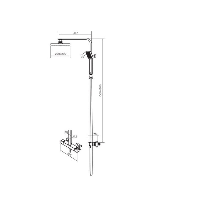 Square Exposed Thermostatic Shower Set - Chrome